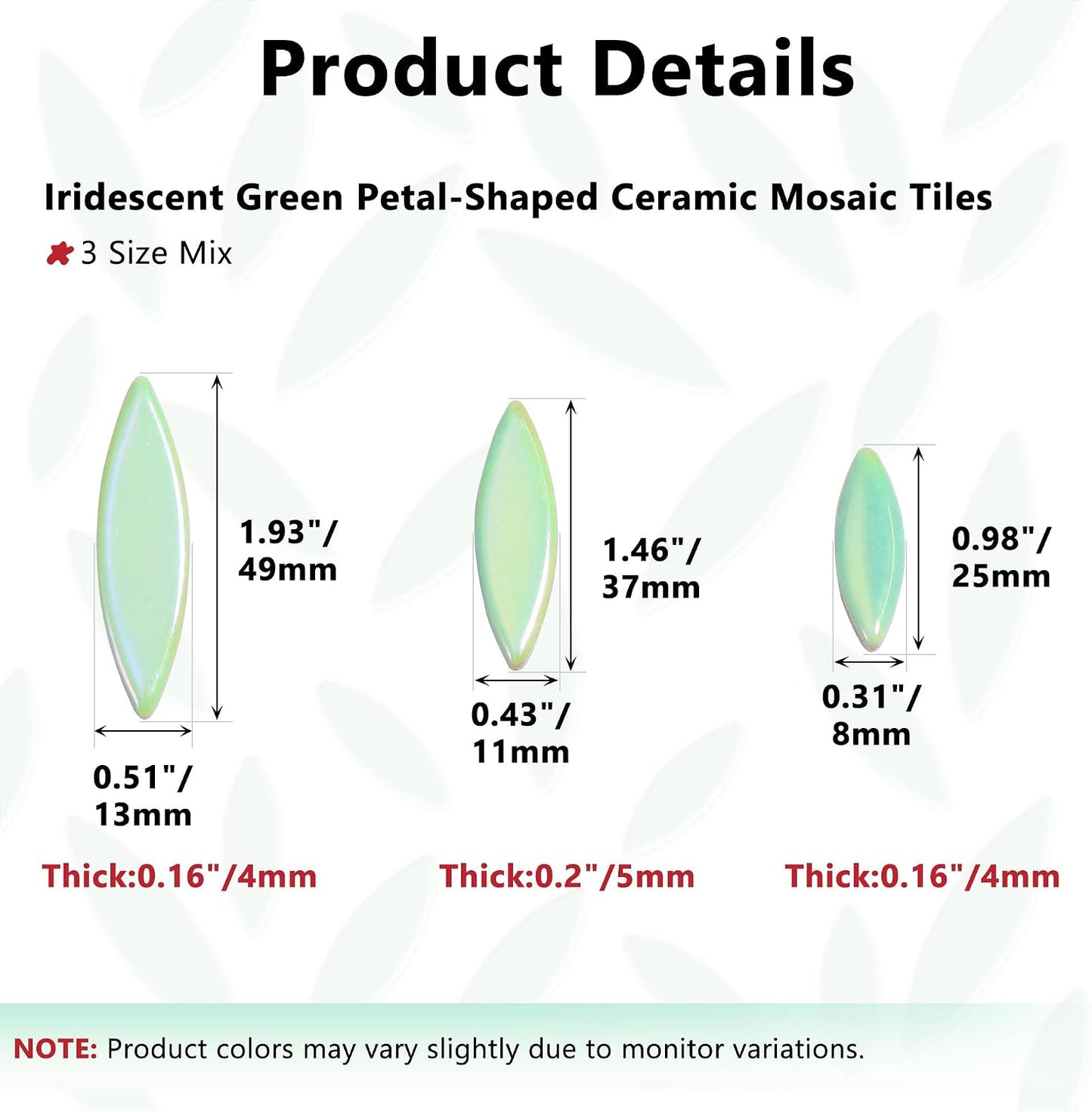 Petal Mosaic Tiles for Crafts, 200g Flower Leaf Ceramic Tiles Pieces for Mosaic Craft Supplies, DIY Outdoor Decor (Iridescent Yellow)