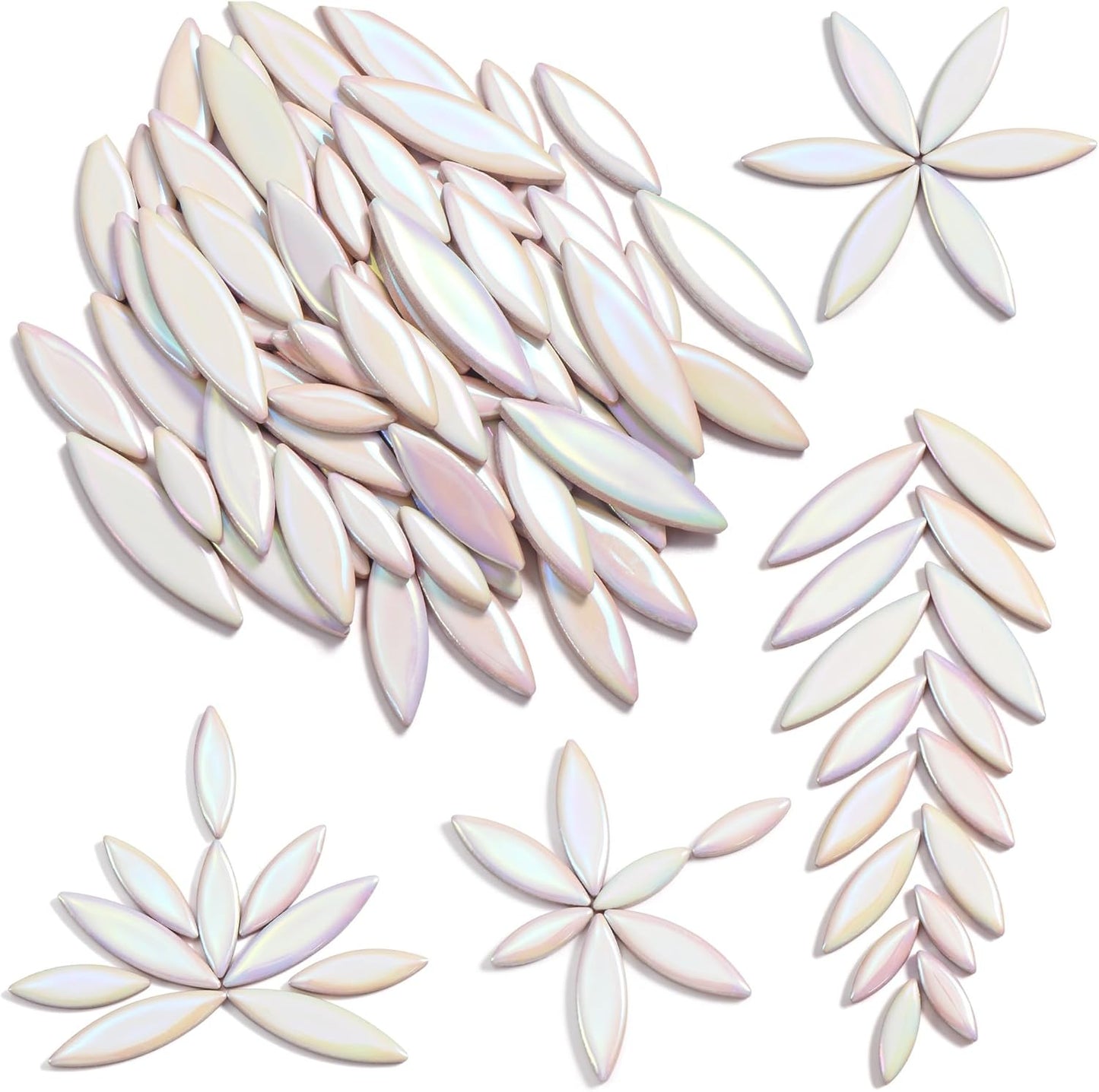 Petal Mosaic Tiles for Crafts, 200g Flower Leaf Ceramic Tiles Pieces for Mosaic Craft Supplies, DIY Outdoor Decor (Iridescent Yellow)