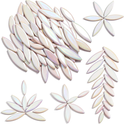 Petal Mosaic Tiles for Crafts, 200g Flower Leaf Ceramic Tiles Pieces for Mosaic Craft Supplies, DIY Outdoor Decor (Iridescent Yellow)