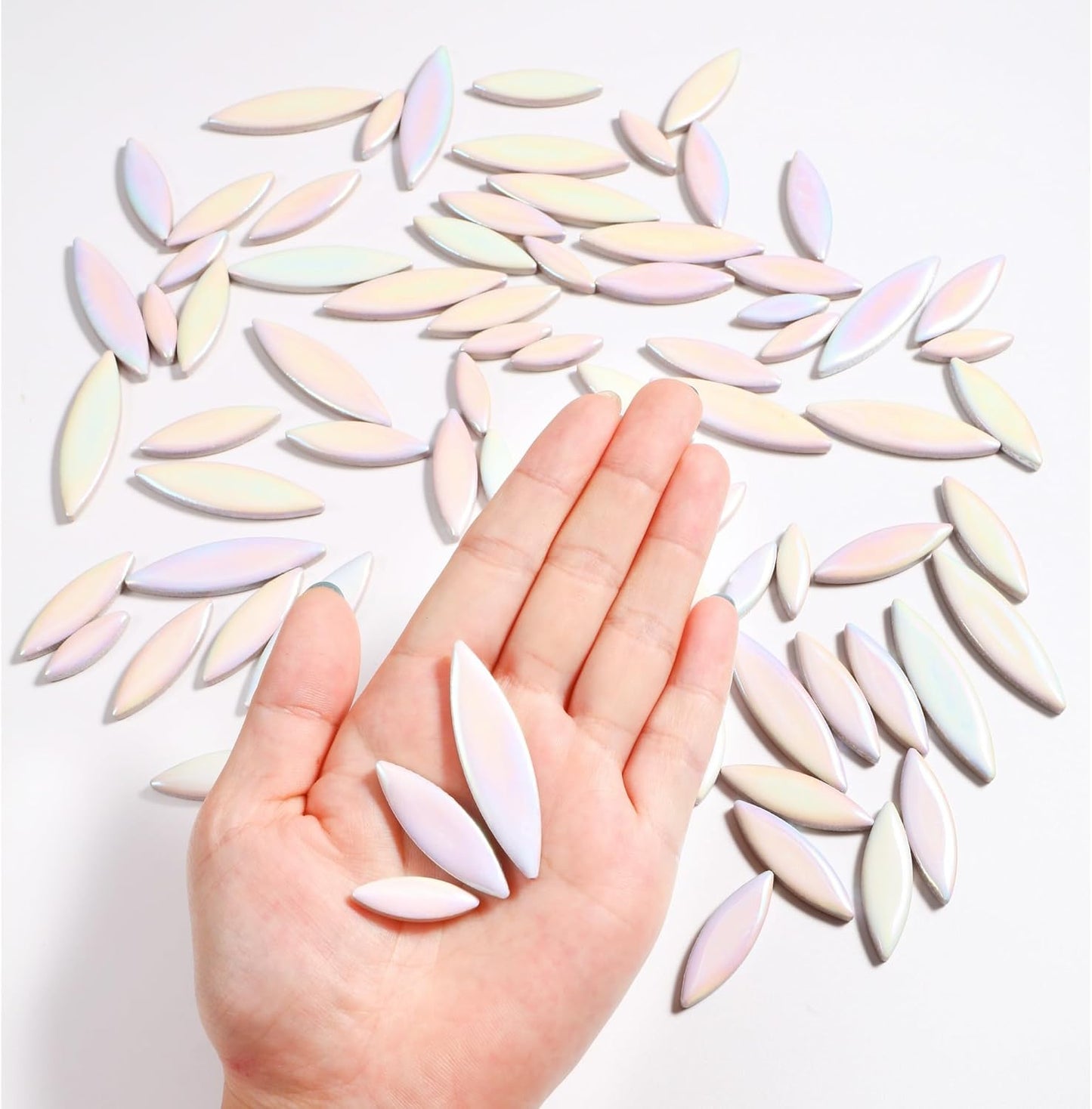 Petal Mosaic Tiles for Crafts, 200g Flower Leaf Ceramic Tiles Pieces for Mosaic Craft Supplies, DIY Outdoor Decor (Iridescent Yellow)