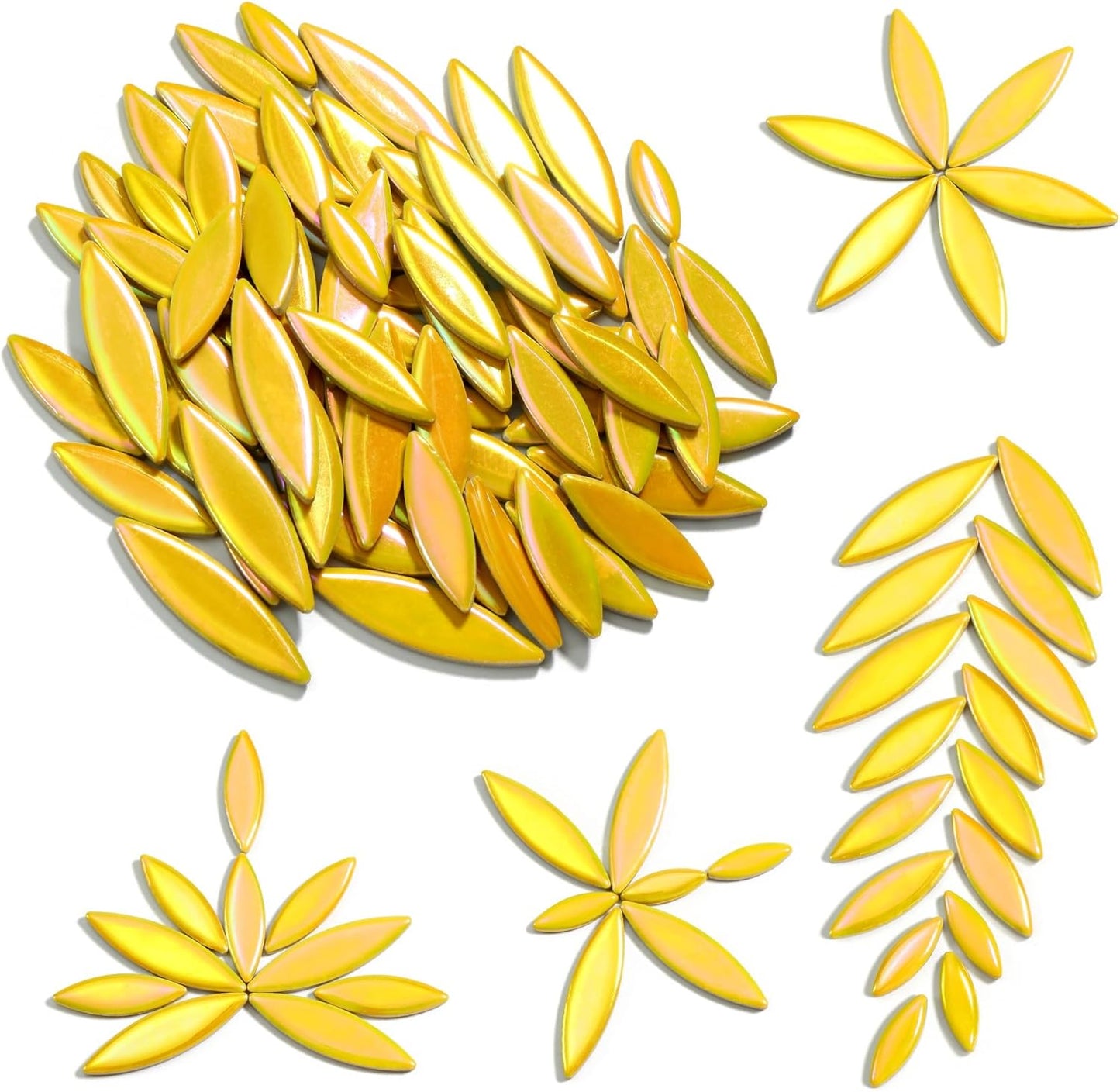 Petal Mosaic Tiles for Crafts, 200g Flower Leaf Ceramic Tiles Pieces for Mosaic Craft Supplies, DIY Outdoor Decor (Iridescent Yellow)