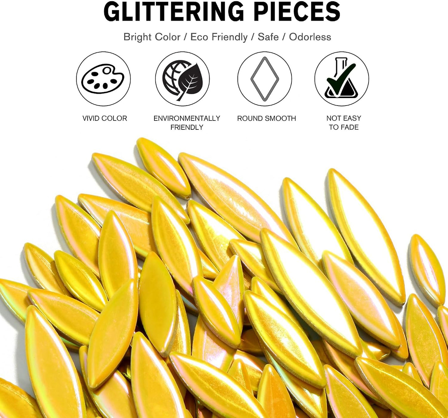 Petal Mosaic Tiles for Crafts, 200g Flower Leaf Ceramic Tiles Pieces for Mosaic Craft Supplies, DIY Outdoor Decor (Iridescent Yellow)