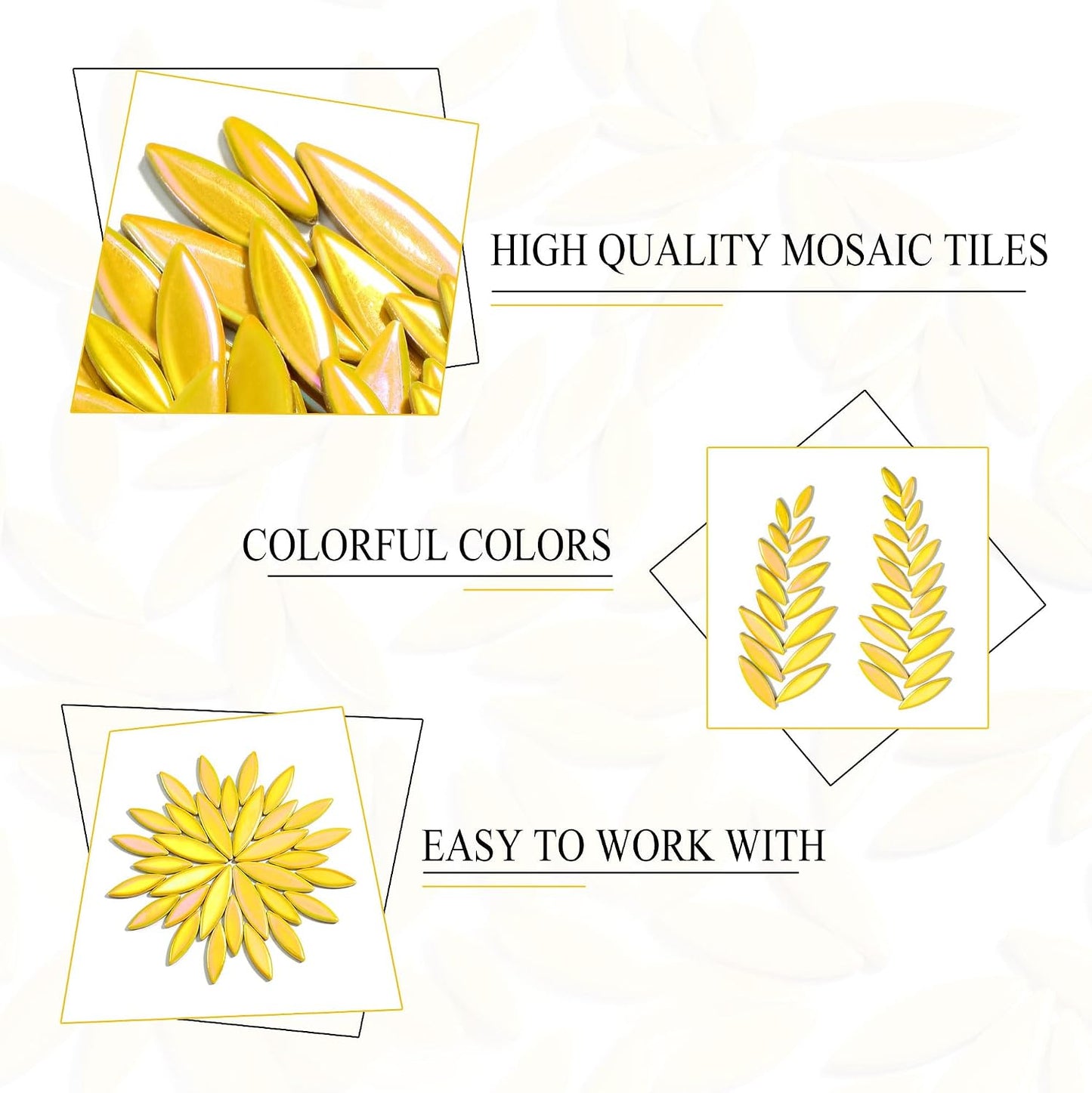 Petal Mosaic Tiles for Crafts, 200g Flower Leaf Ceramic Tiles Pieces for Mosaic Craft Supplies, DIY Outdoor Decor (Iridescent Yellow)