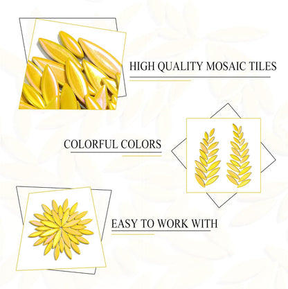 Petal Mosaic Tiles for Crafts, 200g Flower Leaf Ceramic Tiles Pieces for Mosaic Craft Supplies, DIY Outdoor Decor (Iridescent Yellow)
