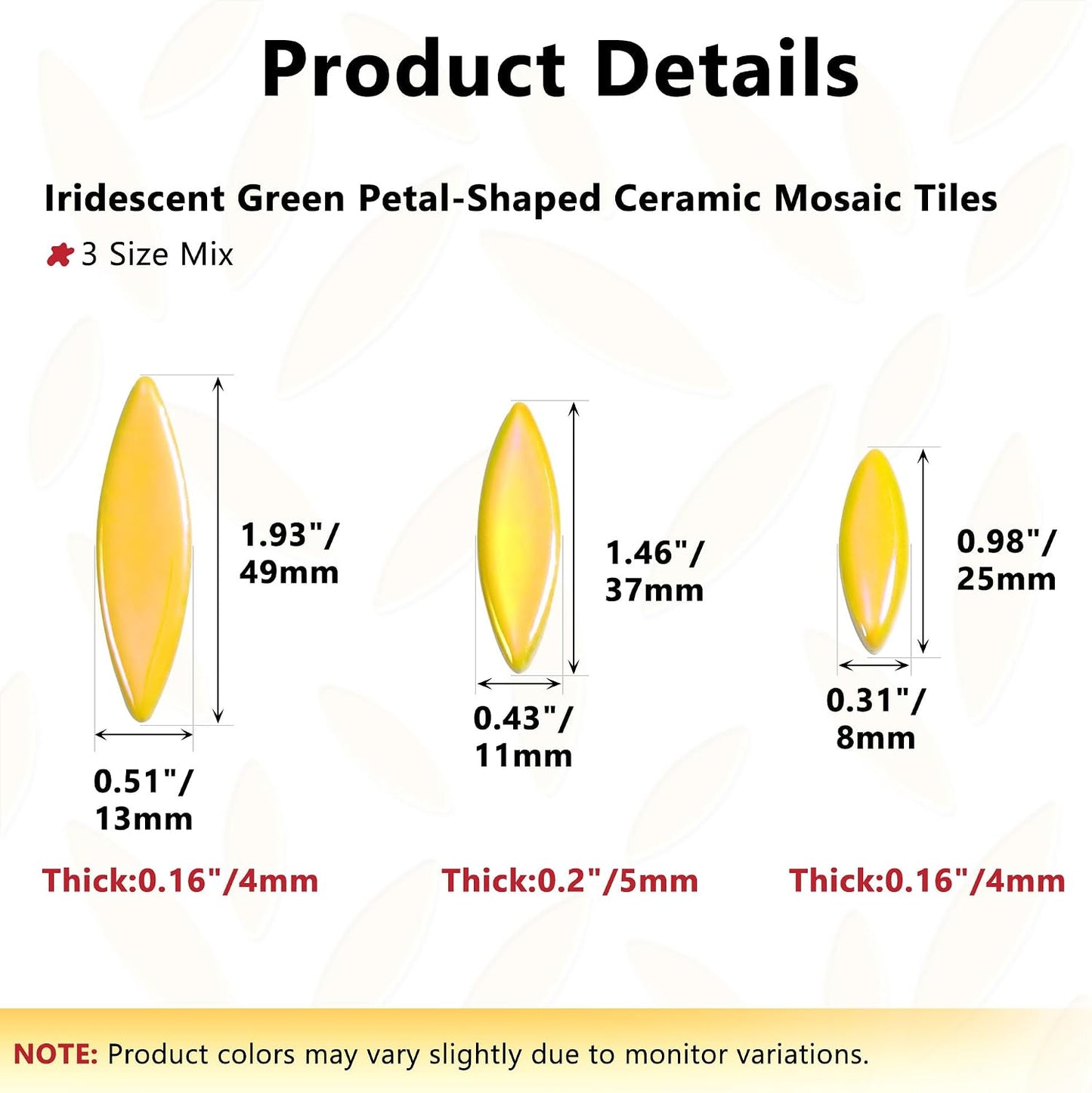 Petal Mosaic Tiles for Crafts, 200g Flower Leaf Ceramic Tiles Pieces for Mosaic Craft Supplies, DIY Outdoor Decor (Iridescent Yellow)
