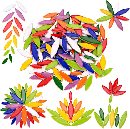 Petal Mosaic Tiles for Crafts, 200g Flower Leaf Ceramic Tiles Pieces for Mosaic Craft Supplies, DIY Outdoor Decor (Iridescent Yellow)
