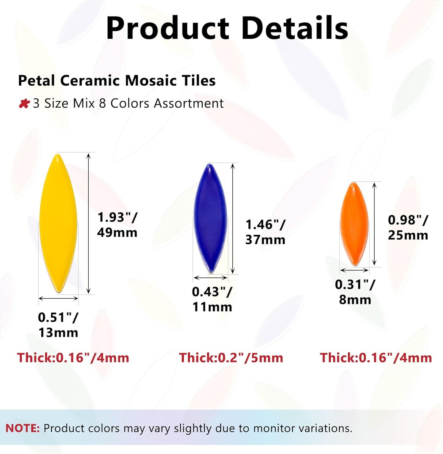 Petal Mosaic Tiles for Crafts, 200g Flower Leaf Ceramic Tiles Pieces for Mosaic Craft Supplies, DIY Outdoor Decor (Iridescent Yellow)