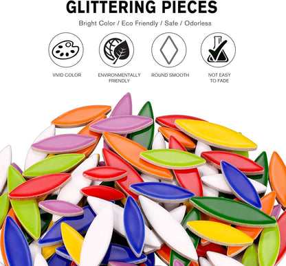 Petal Mosaic Tiles for Crafts, 200g Flower Leaf Ceramic Tiles Pieces for Mosaic Craft Supplies, DIY Outdoor Decor (Iridescent Yellow)