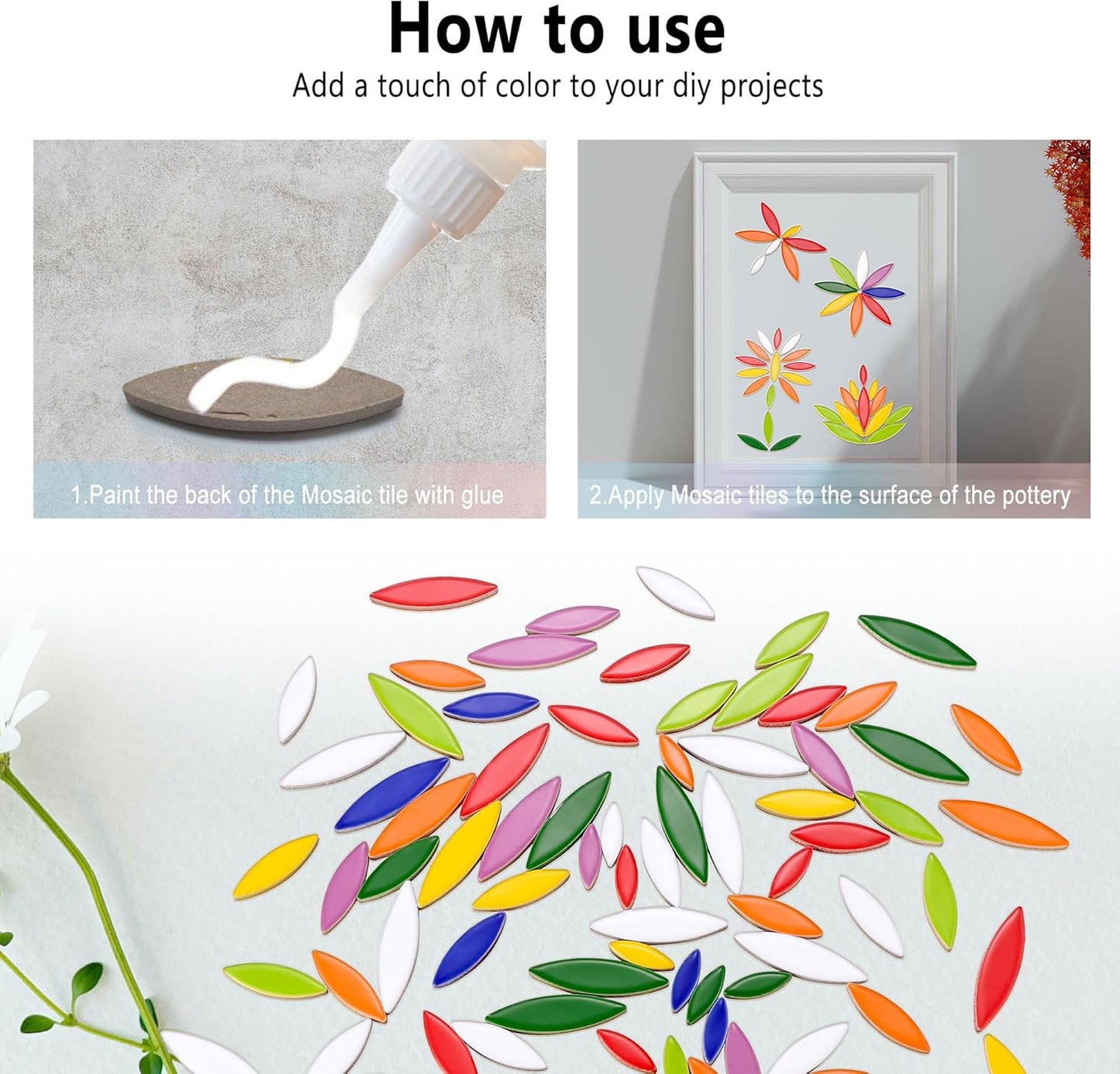 Petal Mosaic Tiles for Crafts, 200g Flower Leaf Ceramic Tiles Pieces for Mosaic Craft Supplies, DIY Outdoor Decor (Iridescent Yellow)