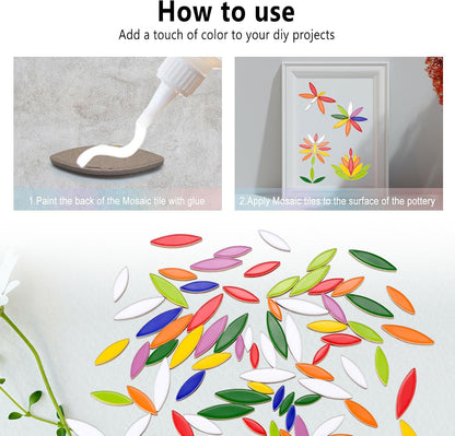 Petal Mosaic Tiles for Crafts, 200g Flower Leaf Ceramic Tiles Pieces for Mosaic Craft Supplies, DIY Outdoor Decor (Iridescent Yellow)