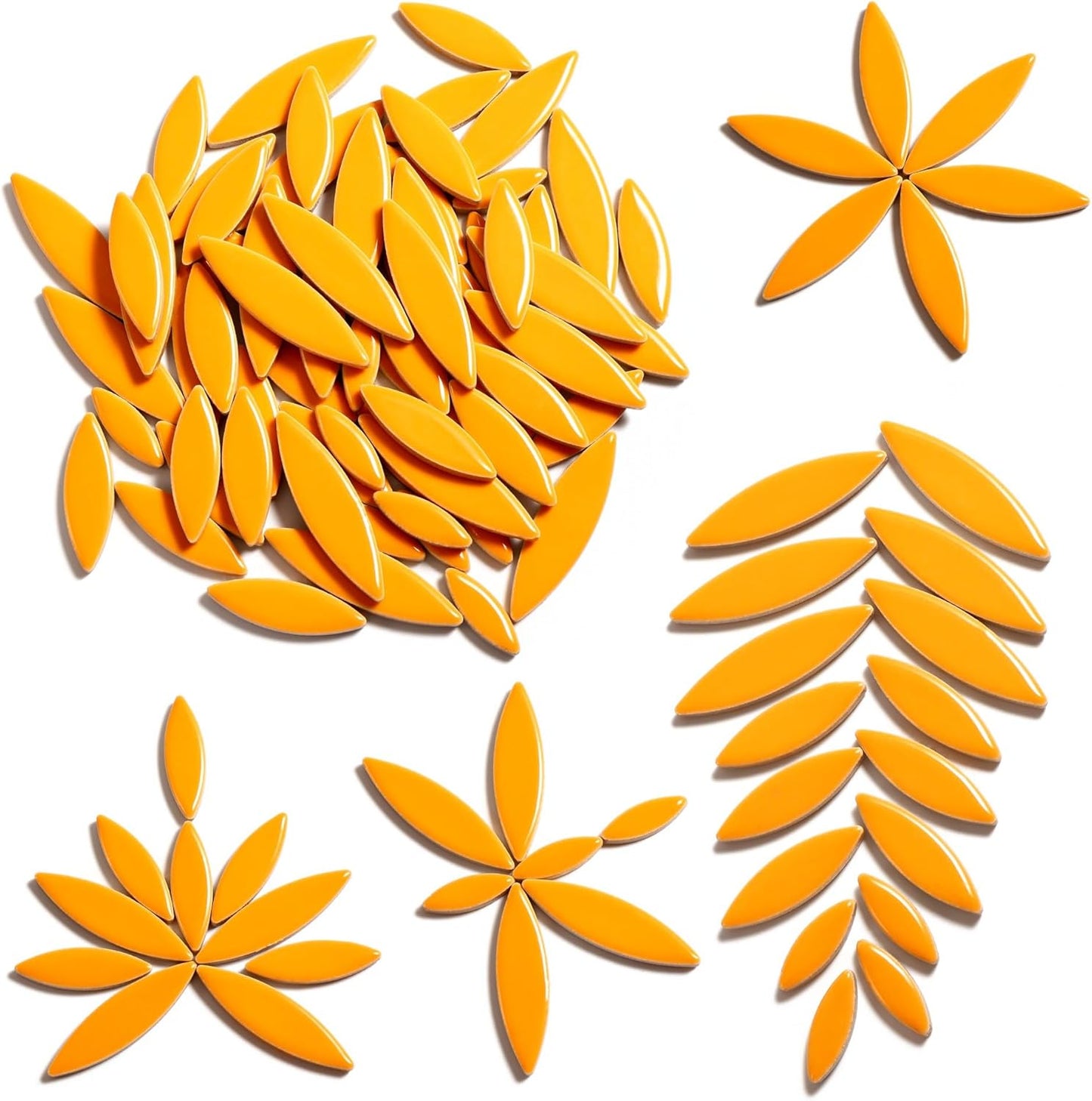 Petal Mosaic Tiles for Crafts, 200g Flower Leaf Ceramic Tiles Pieces for Mosaic Craft Supplies, DIY Outdoor Decor (Iridescent Yellow)
