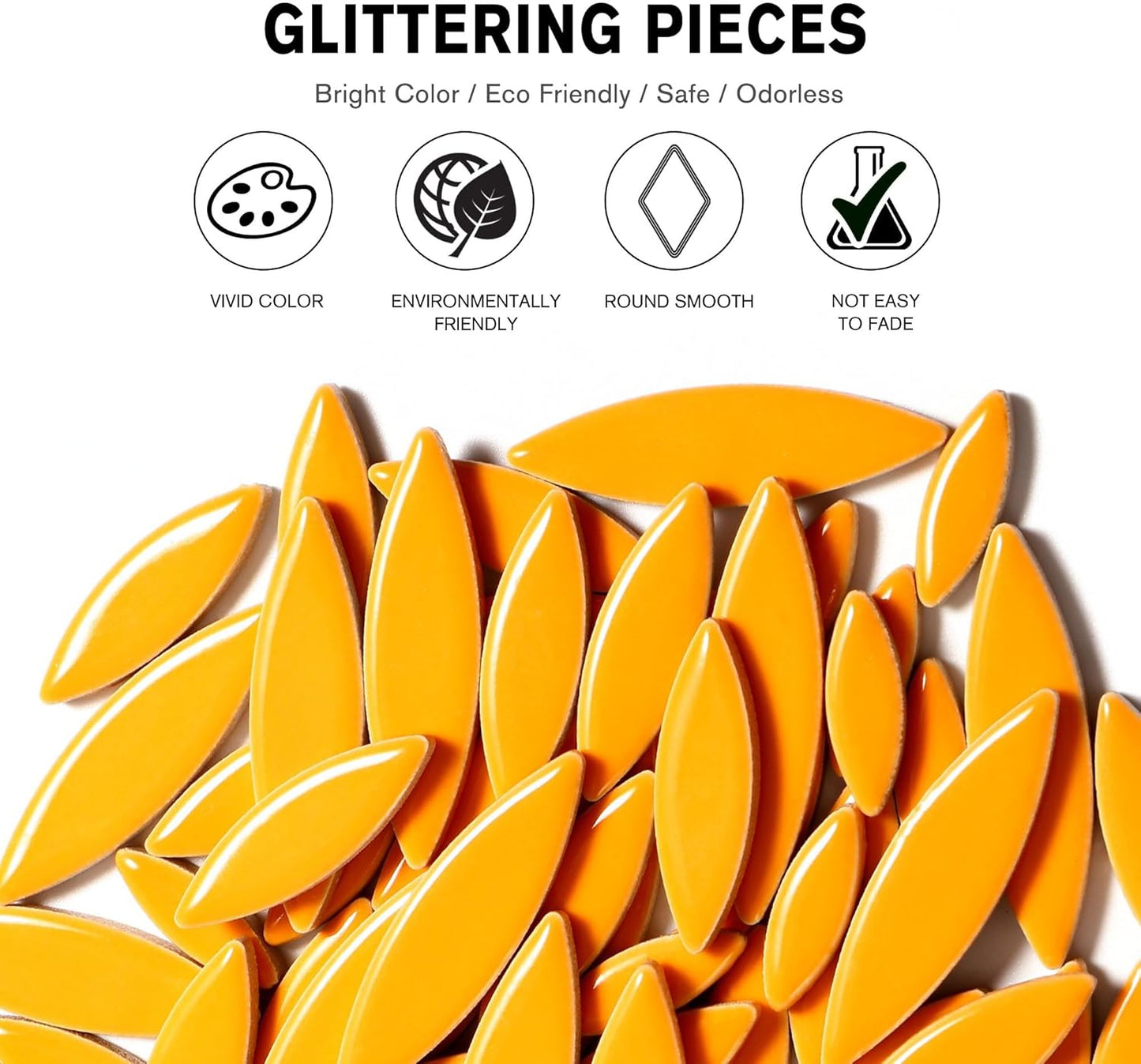 Petal Mosaic Tiles for Crafts, 200g Flower Leaf Ceramic Tiles Pieces for Mosaic Craft Supplies, DIY Outdoor Decor (Iridescent Yellow)