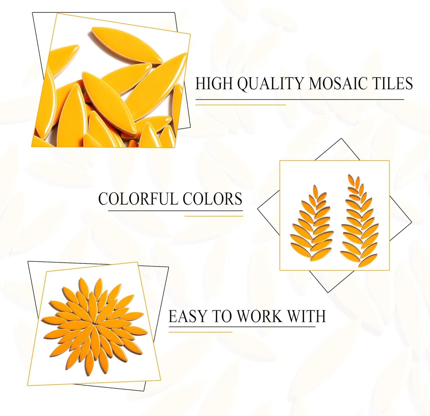 Petal Mosaic Tiles for Crafts, 200g Flower Leaf Ceramic Tiles Pieces for Mosaic Craft Supplies, DIY Outdoor Decor (Iridescent Yellow)