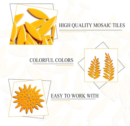 Petal Mosaic Tiles for Crafts, 200g Flower Leaf Ceramic Tiles Pieces for Mosaic Craft Supplies, DIY Outdoor Decor (Iridescent Yellow)