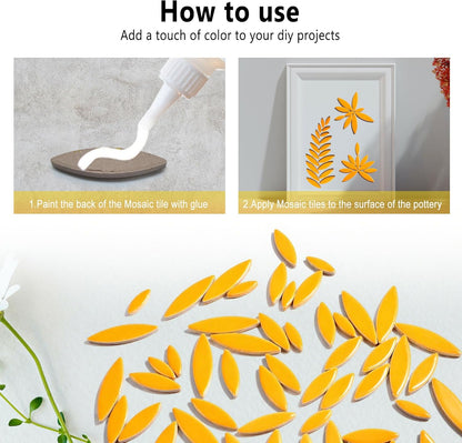 Petal Mosaic Tiles for Crafts, 200g Flower Leaf Ceramic Tiles Pieces for Mosaic Craft Supplies, DIY Outdoor Decor (Iridescent Yellow)