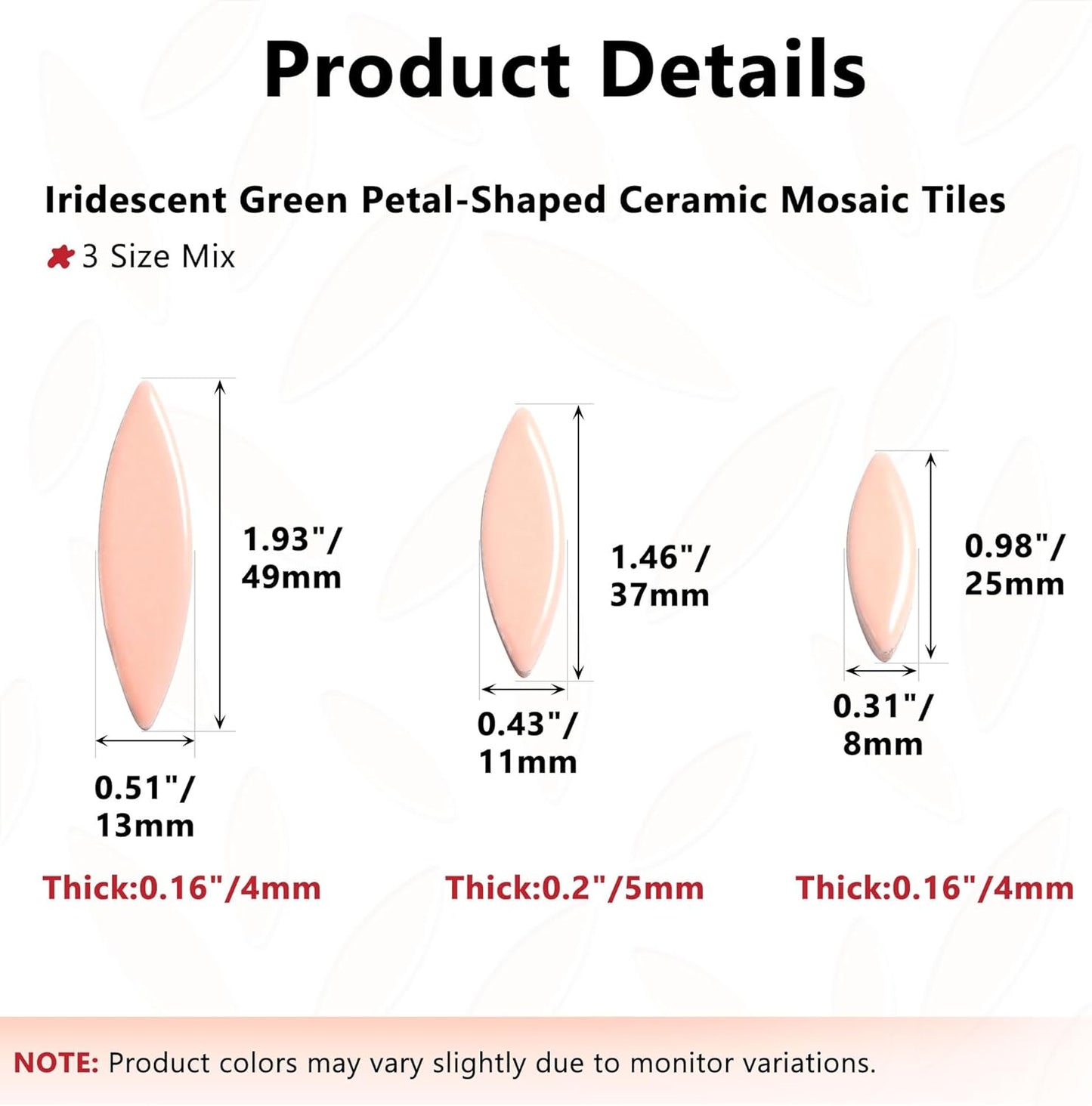 Petal Mosaic Tiles for Crafts, 200g Flower Leaf Ceramic Tiles Pieces for Mosaic Craft Supplies, DIY Outdoor Decor (Iridescent Yellow)