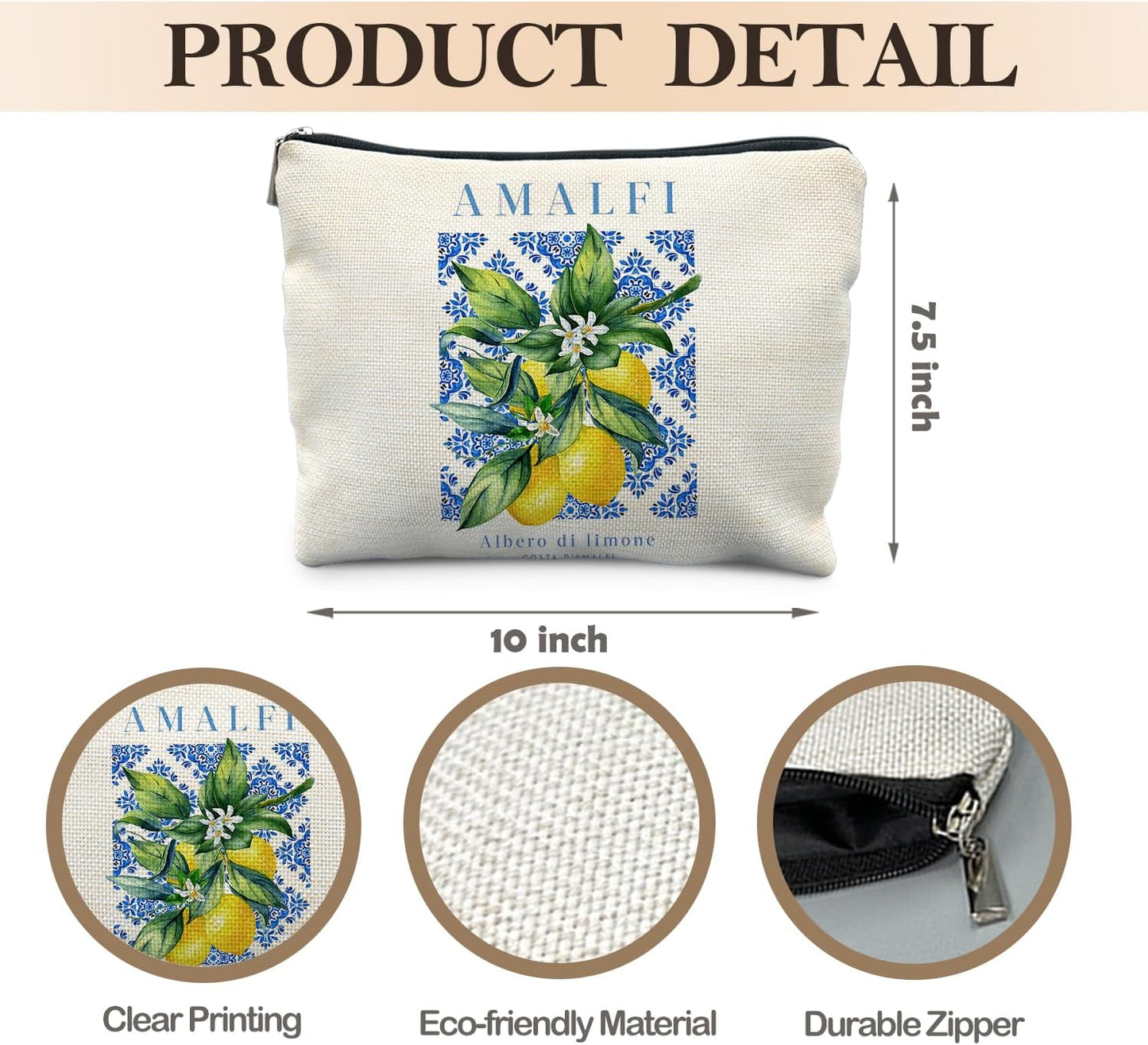 Lemon Gifts Makeup Bag, Amalfi Coast Souvenirs Cosmetic Bags for Women, Mediterranean Makeup Pouch, Italian Souvenirs Gift Zipper Pouch