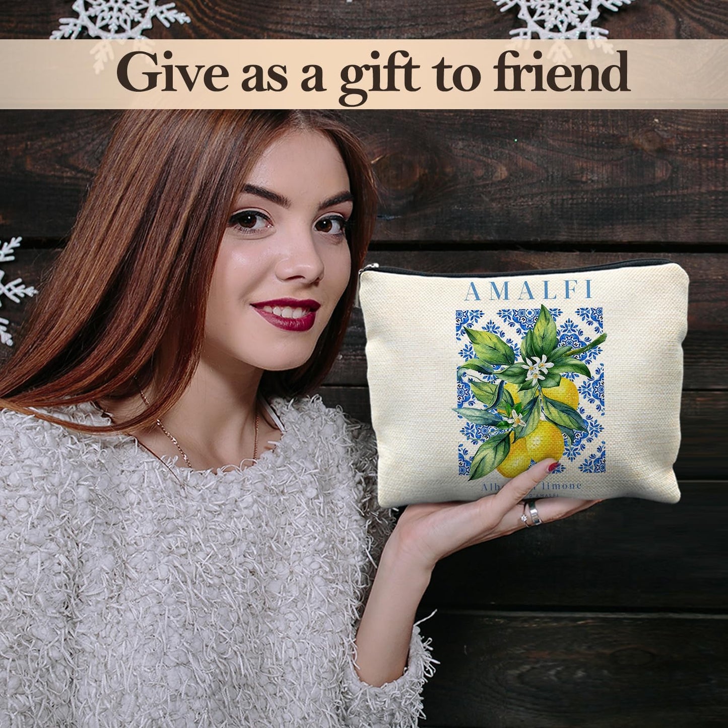 Lemon Gifts Makeup Bag, Amalfi Coast Souvenirs Cosmetic Bags for Women, Mediterranean Makeup Pouch, Italian Souvenirs Gift Zipper Pouch