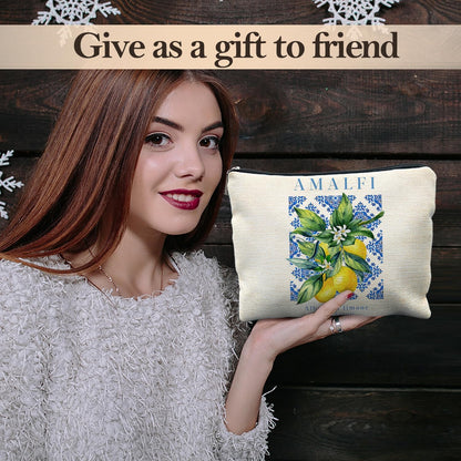 Lemon Gifts Makeup Bag, Amalfi Coast Souvenirs Cosmetic Bags for Women, Mediterranean Makeup Pouch, Italian Souvenirs Gift Zipper Pouch