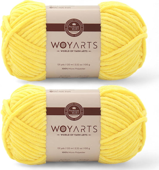 2-Pack Velvet Yarn – Super Bulky Chunky Chenille Yarn for Crocheting & Knitting (2x100g) – Thick, Fluffy & Soft – Perfect for Baby Blanket, Amigurumi, Plush Projects (B-Yellow, 2 Skein)