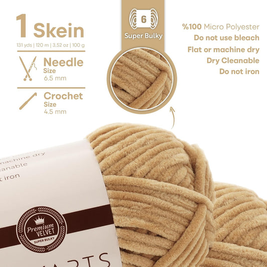 2-Pack Velvet Yarn – Super Bulky Chunky Chenille Yarn for Crocheting & Knitting (2x100g) – Thick, Fluffy & Soft – Perfect for Baby Blanket, Amigurumi, Plush Projects (B-Yellow, 2 Skein)