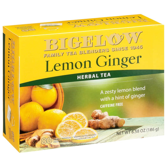 Lemon Ginger, 80 Count Box (Pack of 1) Caffeine Free Herbal Tea , 80 Tea Bags Total