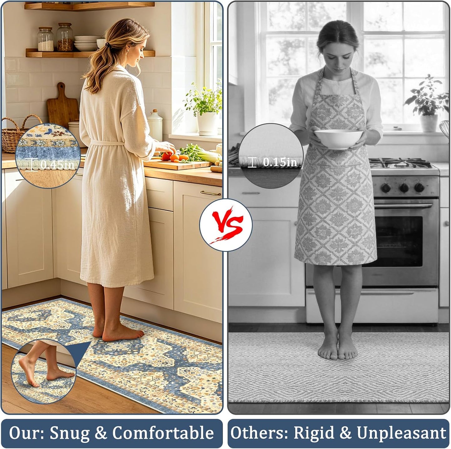 Boho Non-Slip Washable Kitchen Rug Set of 3, Soft Thick Stain Resistant Kitchen Floor Mats, Yellow & Blue Farmhouse Decor Rugs for Sink Front, Hallway, Bathroom, Entryway, Laundry Room