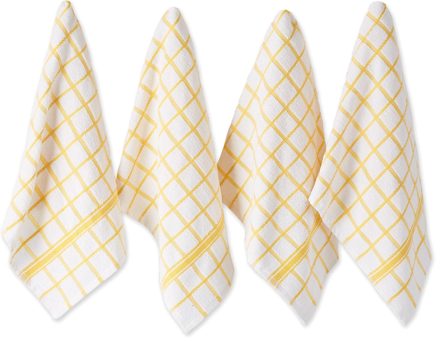 Basic Terry Collection Windowpane Dishtowel Set, 16x26, Yellow, 4 Count