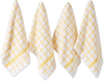 Basic Terry Collection Windowpane Dishtowel Set, 16x26, Yellow, 4 Count
