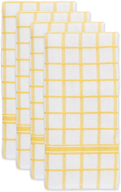 Basic Terry Collection Windowpane Dishtowel Set, 16x26, Yellow, 4 Count