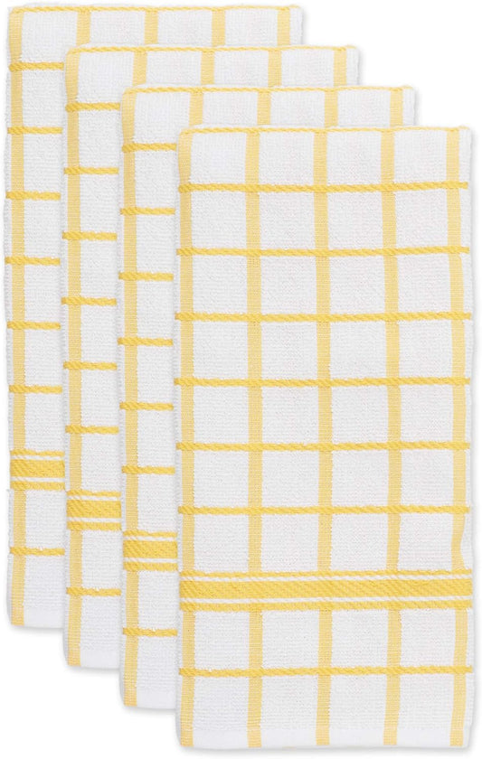 Basic Terry Collection Windowpane Dishtowel Set, 16x26, Yellow, 4 Count
