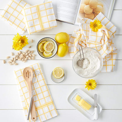 Basic Terry Collection Windowpane Dishtowel Set, 16x26, Yellow, 4 Count