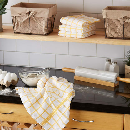 Basic Terry Collection Windowpane Dishtowel Set, 16x26, Yellow, 4 Count