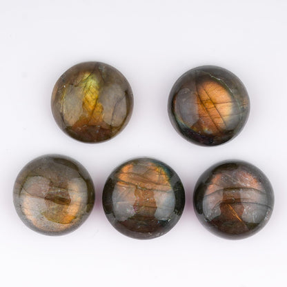 Natural Labradorite Gemstone Cabochon Pack of 5 Round Shape - Polished Crystal Stones for Jewelry Making Supply, Healing, Reiki & DIY Crafts, Natural Gem Cab Set for Wire Wrapping (15-18 mm)