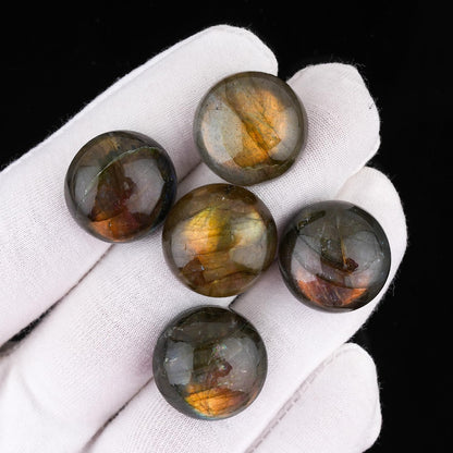 Natural Labradorite Gemstone Cabochon Pack of 5 Round Shape - Polished Crystal Stones for Jewelry Making Supply, Healing, Reiki & DIY Crafts, Natural Gem Cab Set for Wire Wrapping (15-18 mm)