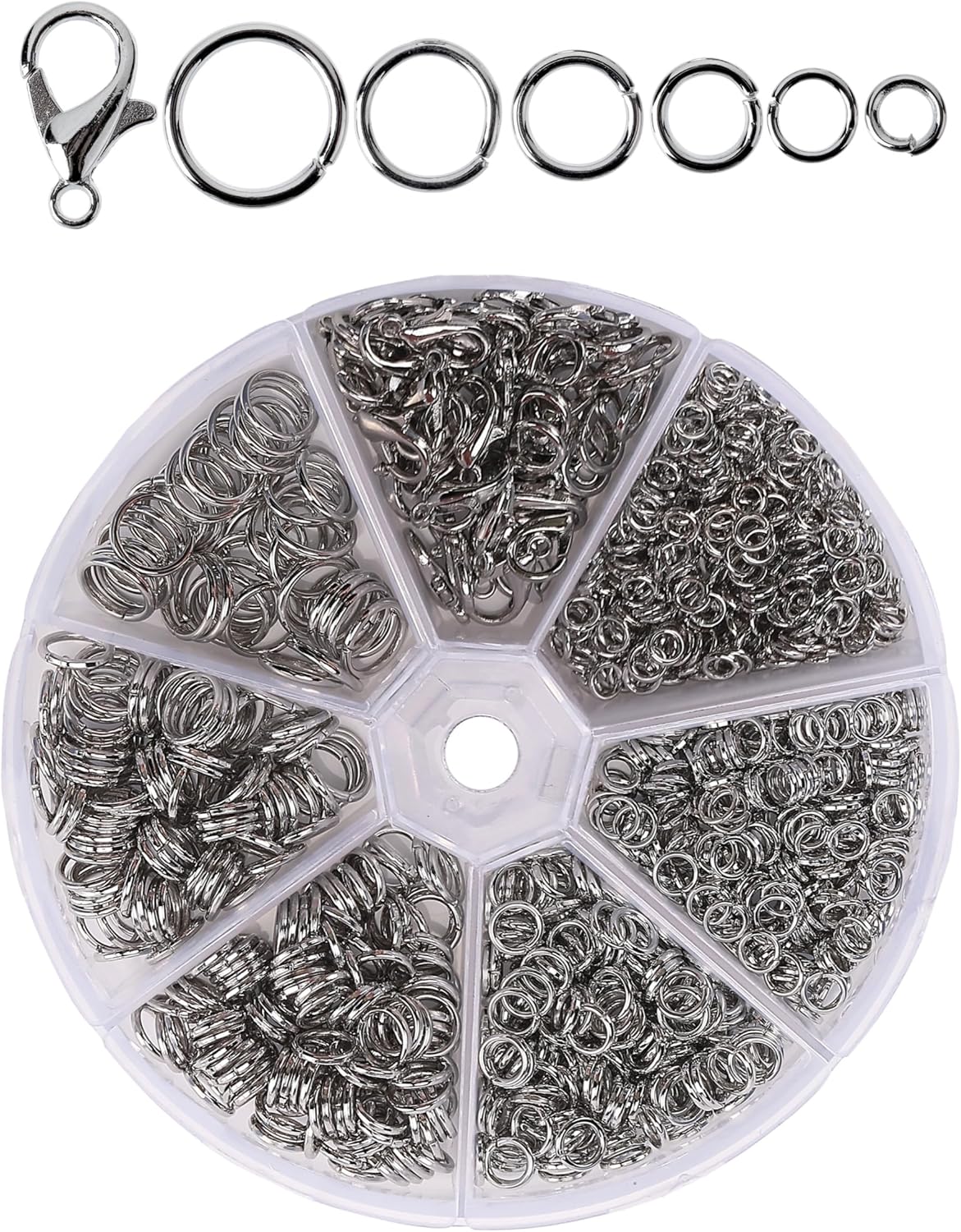 Open Jump Rings Set, 1014 pcs | Silver Metal Jump Rings with Lobster Clasps, 6 Assorted Sizes (4–10 mm), Jewelry Making Findings for DIY Crafts, Bracelets