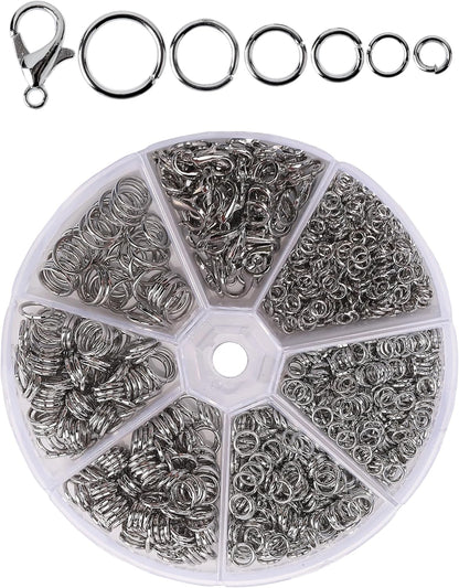 Open Jump Rings Set, 1014 pcs | Silver Metal Jump Rings with Lobster Clasps, 6 Assorted Sizes (4–10 mm), Jewelry Making Findings for DIY Crafts, Bracelets