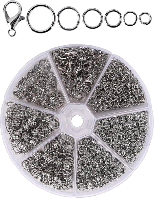 Open Jump Rings Set, 1014 pcs | Silver Metal Jump Rings with Lobster Clasps, 6 Assorted Sizes (4–10 mm), Jewelry Making Findings for DIY Crafts, Bracelets