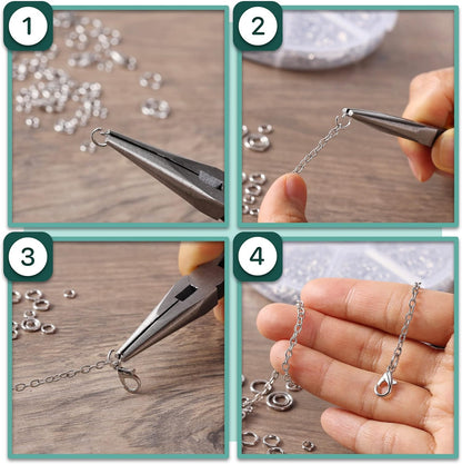 Open Jump Rings Set, 1014 pcs | Silver Metal Jump Rings with Lobster Clasps, 6 Assorted Sizes (4–10 mm), Jewelry Making Findings for DIY Crafts, Bracelets