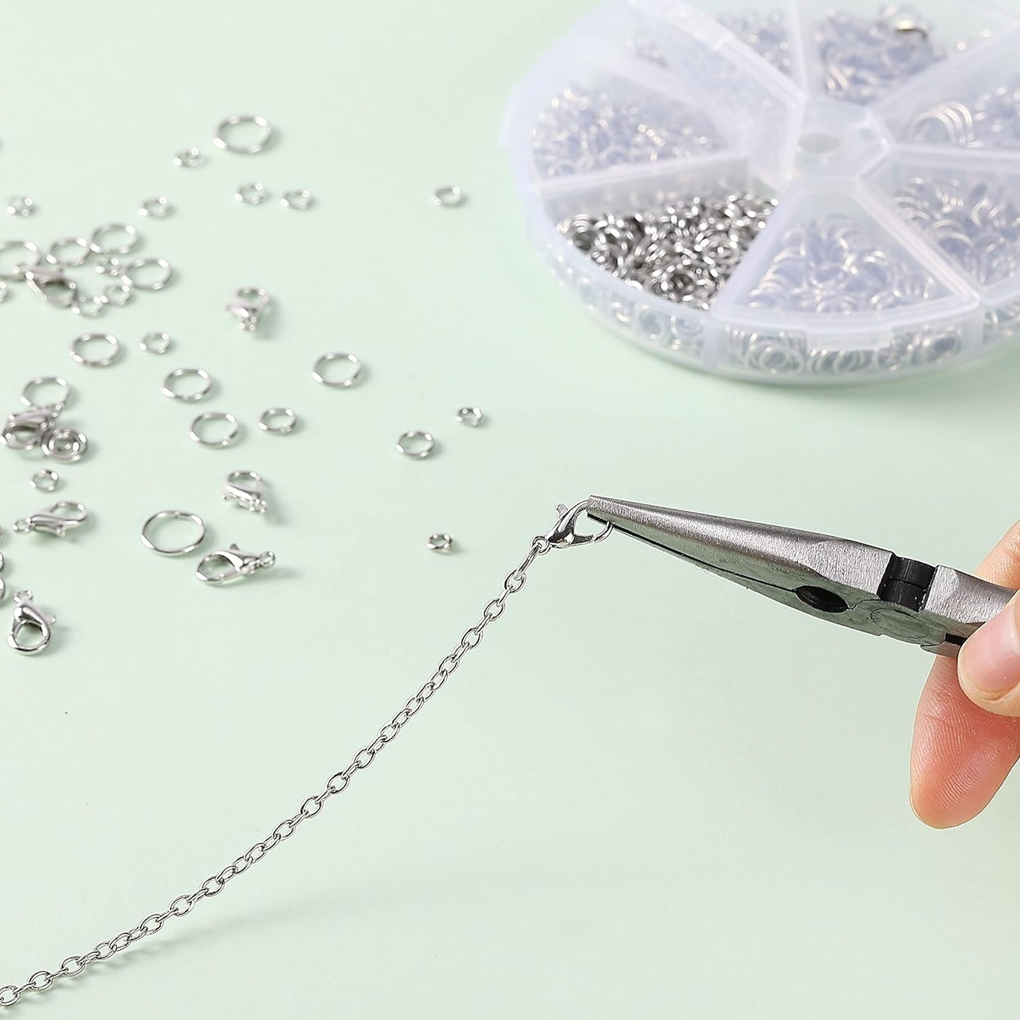 Open Jump Rings Set, 1014 pcs | Silver Metal Jump Rings with Lobster Clasps, 6 Assorted Sizes (4–10 mm), Jewelry Making Findings for DIY Crafts, Bracelets