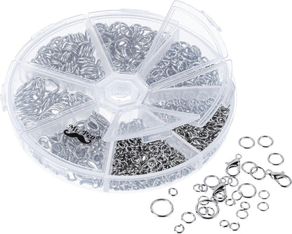 Open Jump Rings Set, 1014 pcs | Silver Metal Jump Rings with Lobster Clasps, 6 Assorted Sizes (4–10 mm), Jewelry Making Findings for DIY Crafts, Bracelets