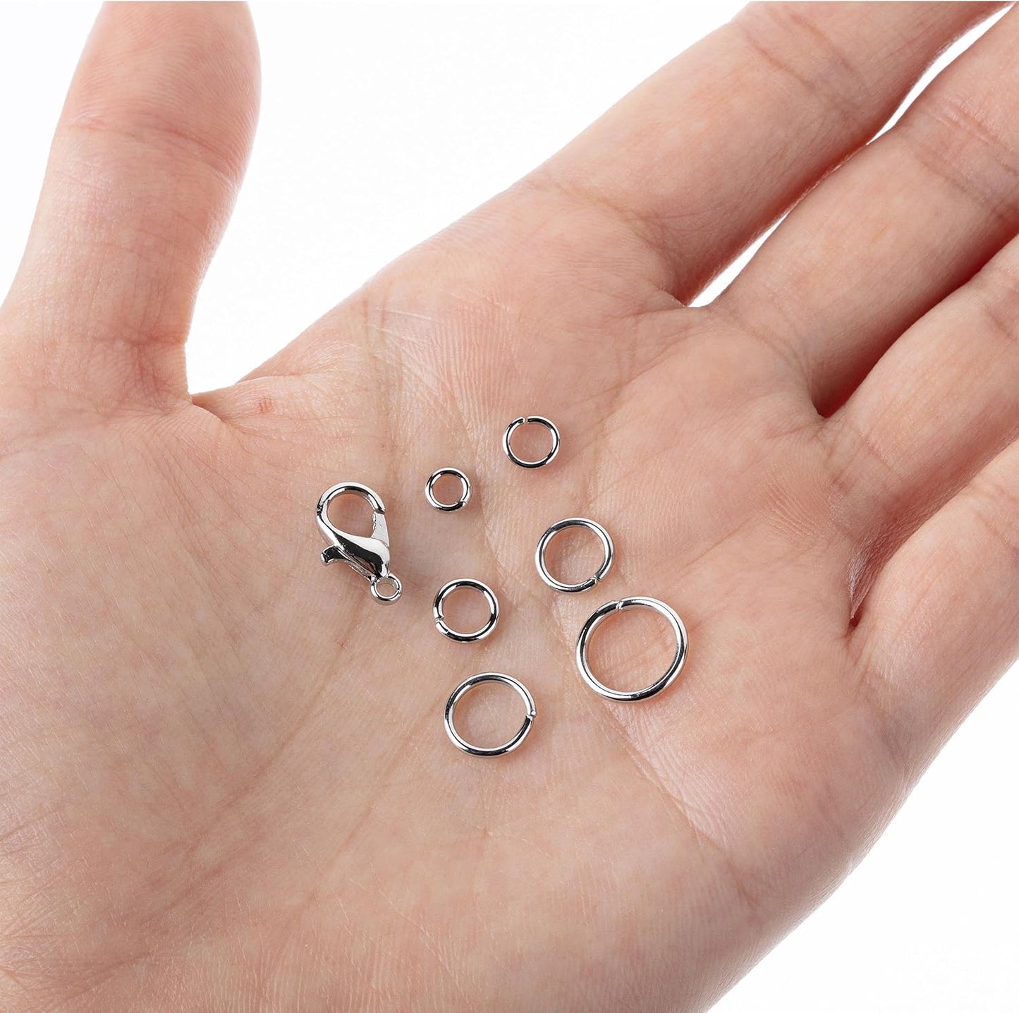 Open Jump Rings Set, 1014 pcs | Silver Metal Jump Rings with Lobster Clasps, 6 Assorted Sizes (4–10 mm), Jewelry Making Findings for DIY Crafts, Bracelets