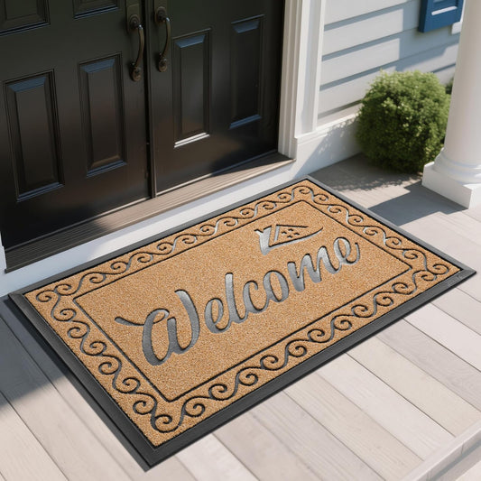 Welcome Mat, Heavy Duty Sturdy Door Mats for Home Entrance Outdoor Indoor, Front Doormat for Outside Patio Floor Entry Porch Garage Office, Waterproof, Low Profile, 47X32 Inches, Yellow