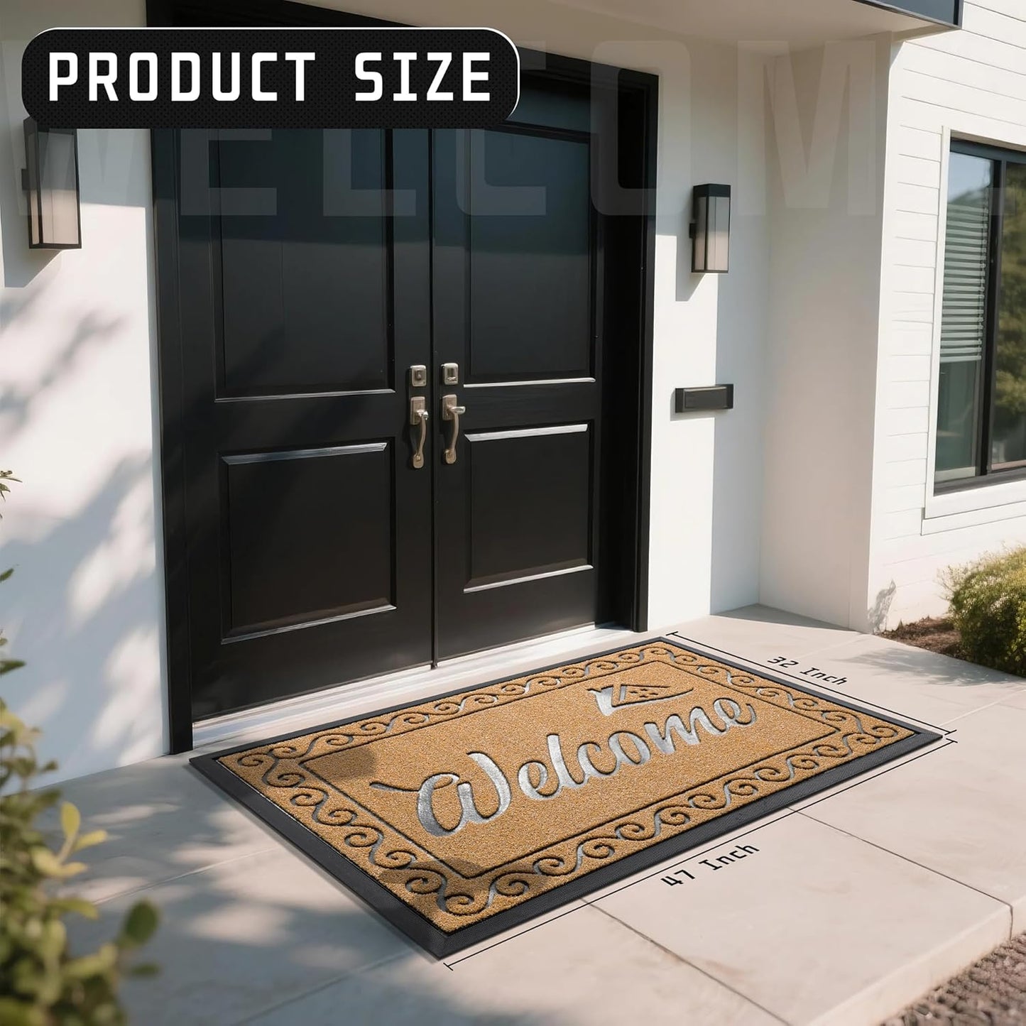 Welcome Mat, Heavy Duty Sturdy Door Mats for Home Entrance Outdoor Indoor, Front Doormat for Outside Patio Floor Entry Porch Garage Office, Waterproof, Low Profile, 47X32 Inches, Yellow