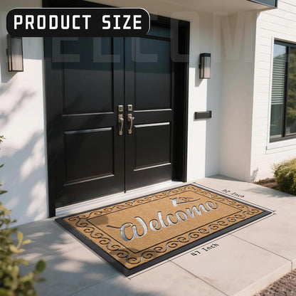 Welcome Mat, Heavy Duty Sturdy Door Mats for Home Entrance Outdoor Indoor, Front Doormat for Outside Patio Floor Entry Porch Garage Office, Waterproof, Low Profile, 47X32 Inches, Yellow