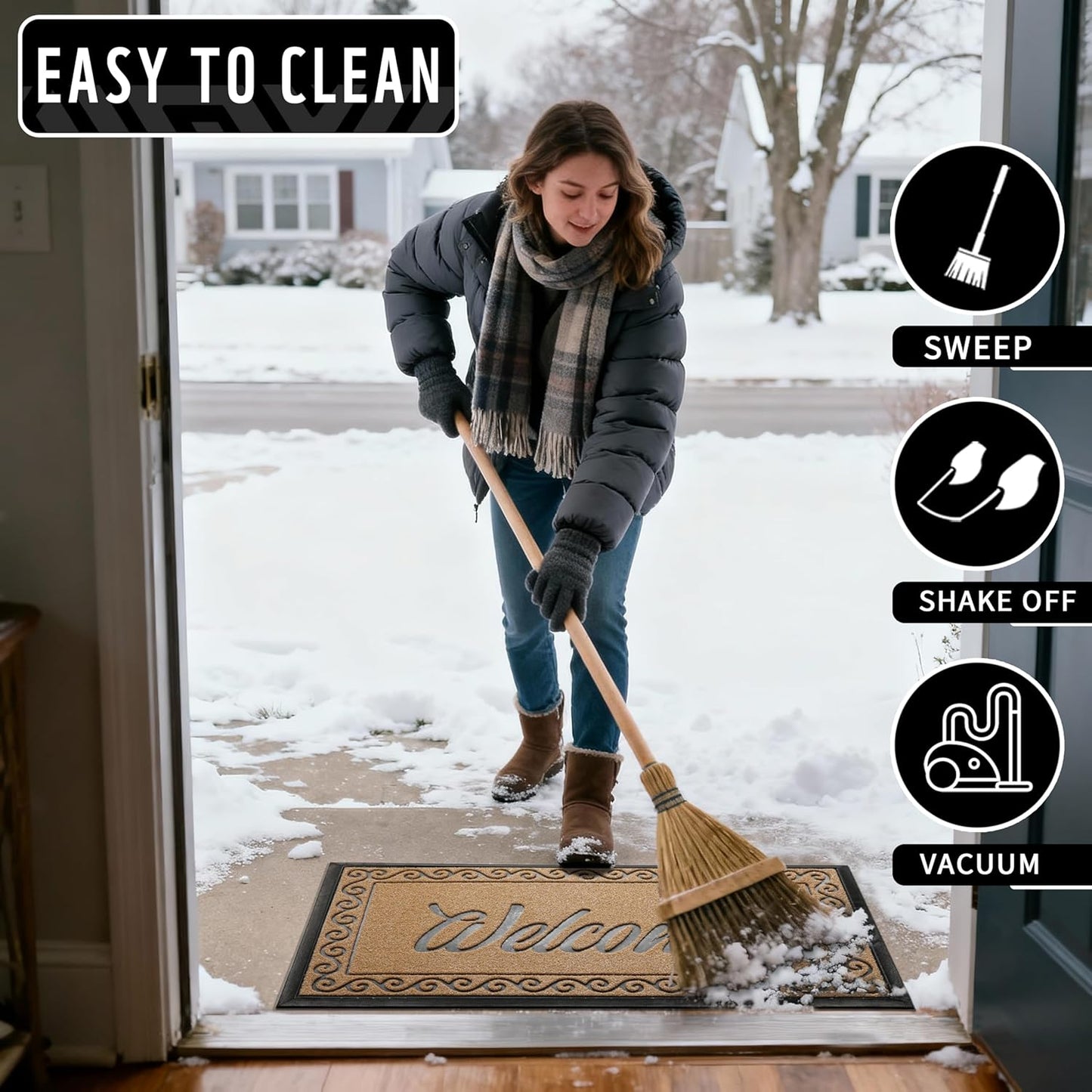 Welcome Mat, Heavy Duty Sturdy Door Mats for Home Entrance Outdoor Indoor, Front Doormat for Outside Patio Floor Entry Porch Garage Office, Waterproof, Low Profile, 47X32 Inches, Yellow