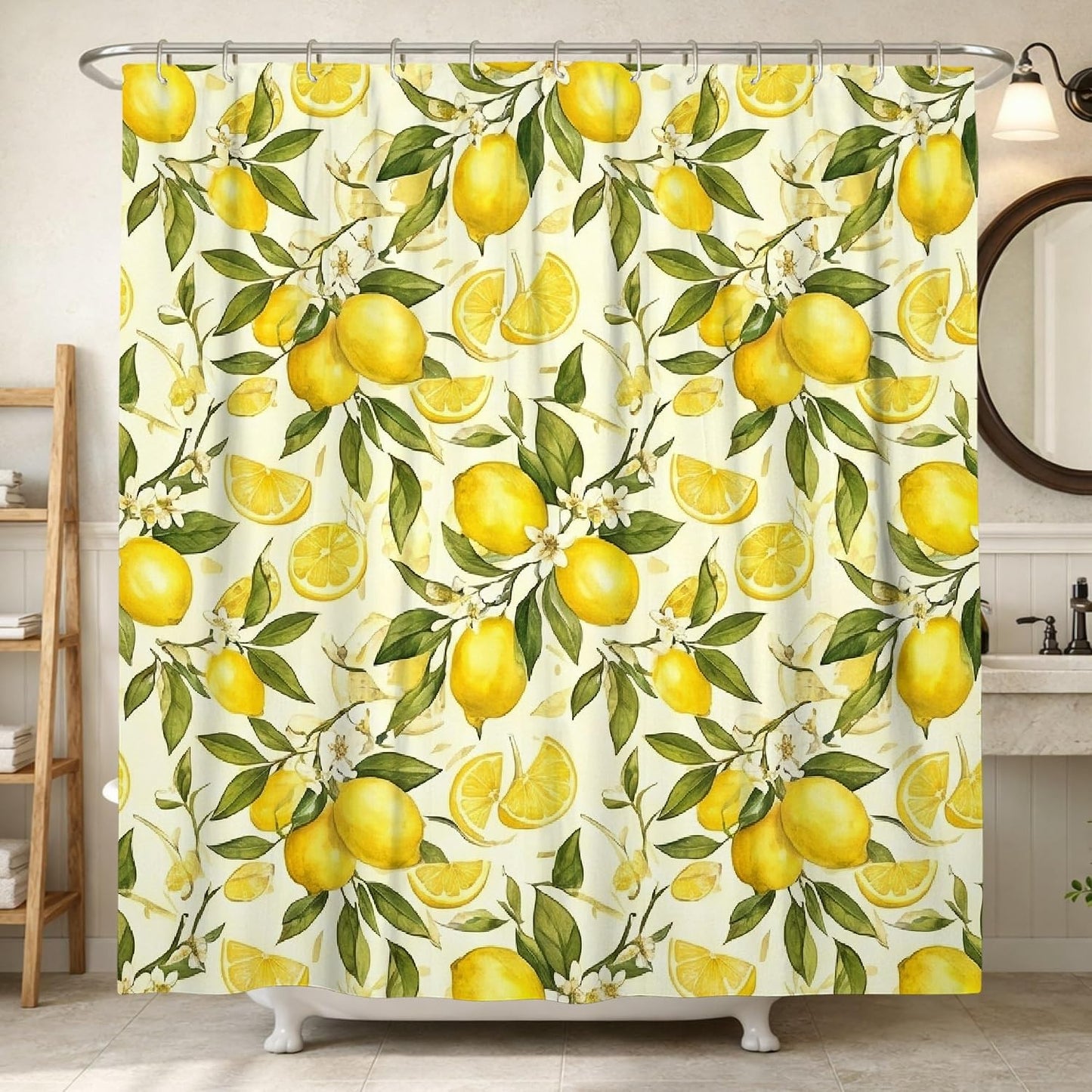 Lemon Shower Curtain, Summer Tropical Lime Leaf Summer Yellow Waterproof Fabric Decorative Bathroom Curtain for Bathroom Toile Guest Room Decor 72x72 Inch