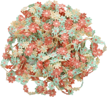 2.5CM Wide 15 Yards Colorful Daisy Flower Lace Trim Embroidered Sewing Supplies Crafts, Handmade Patchwork Ribbon for Sewing Craft, DIY (Yellow, Orange, Green)