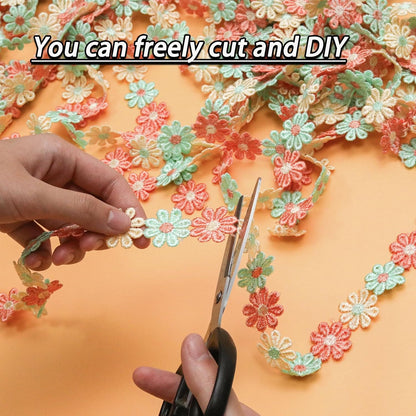 2.5CM Wide 15 Yards Colorful Daisy Flower Lace Trim Embroidered Sewing Supplies Crafts, Handmade Patchwork Ribbon for Sewing Craft, DIY (Yellow, Orange, Green)