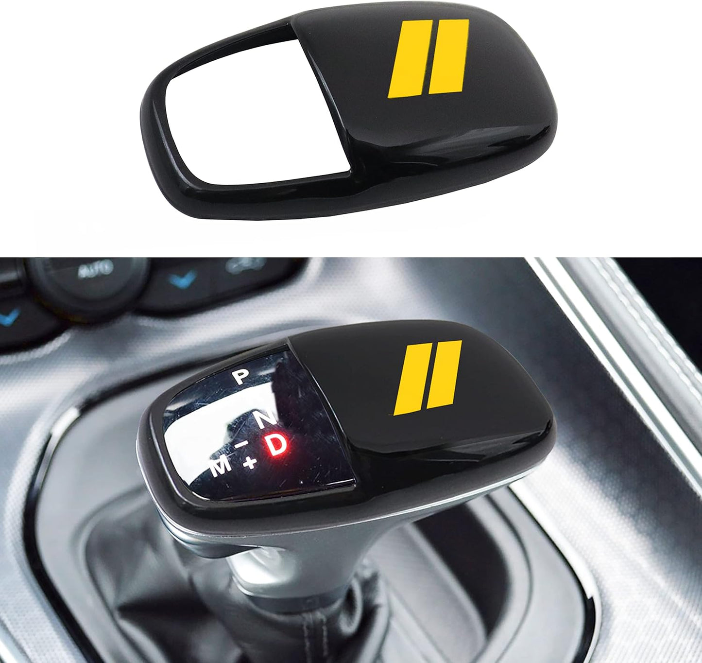Gear Shift Knob Head Cover for Dodge Charger Accessories 2015-2023 Challenger 2015-2024 Durango 2016-2025 2026 ABS Interior Shell Insert Decoration Protector Gear Shifter Cover (Yellow Trim)